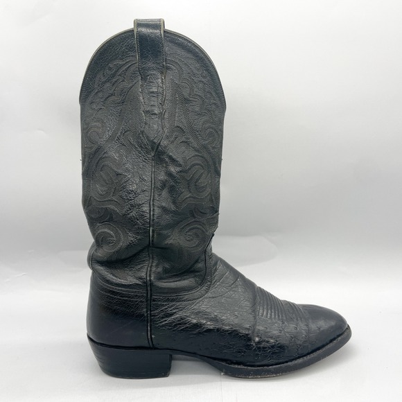 VTG Lucchese 2000 Mens 8.5 2E Boots Black Ostrich‎ Leather Western Cowboy Exotic